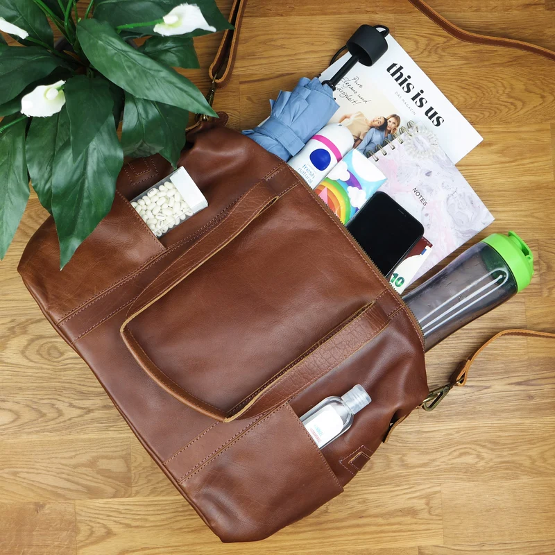 Shopper Schultertasche Henkeltasche Damen Handtasche Leder braun LE0061