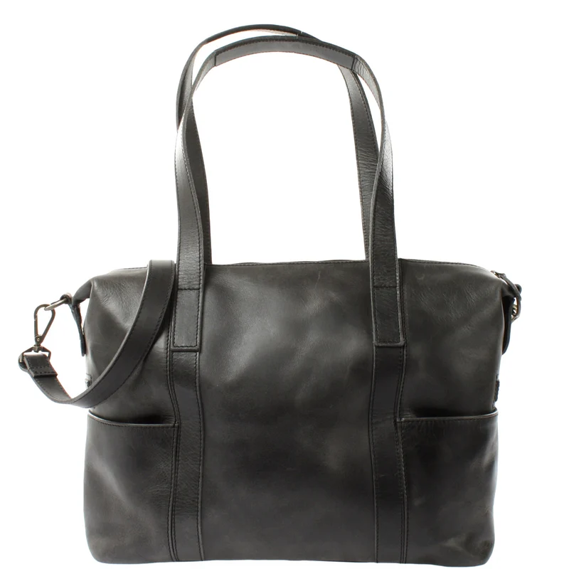 Shopper Schultertasche Henkeltasche Damen Handtasche Leder dunkelgrau LE0061