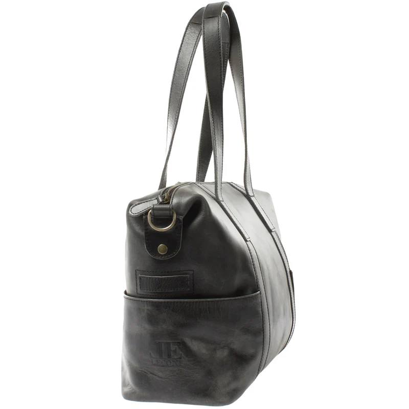 Shopper Schultertasche Henkeltasche Damen Handtasche Leder dunkelgrau LE0061