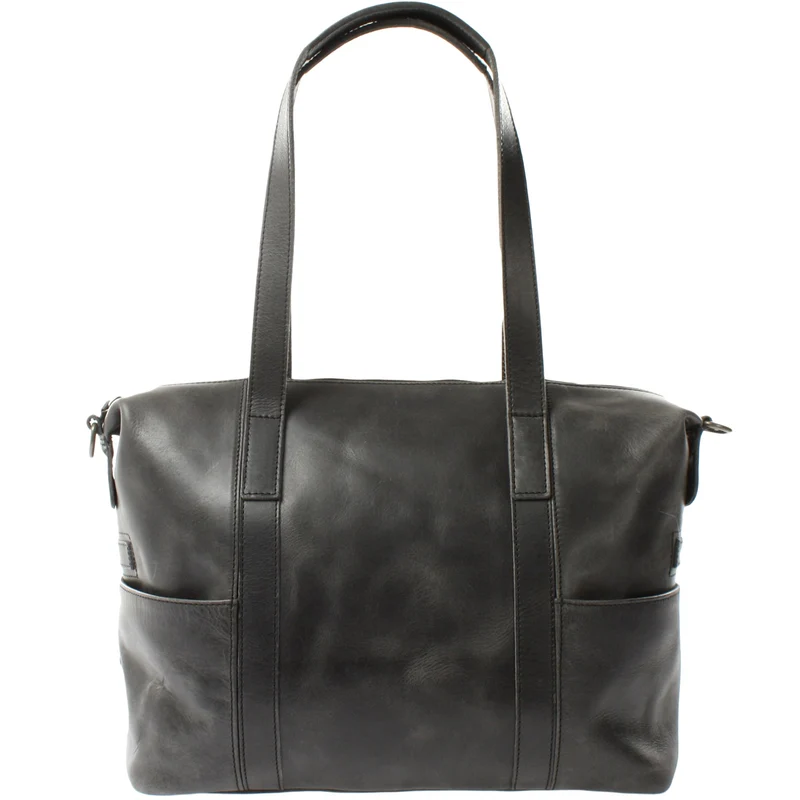Shopper Schultertasche Henkeltasche Damen Handtasche Leder dunkelgrau LE0061