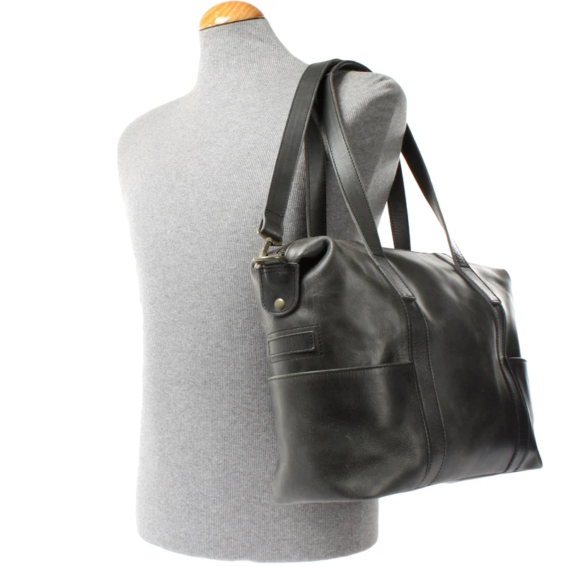 Shopper Schultertasche Henkeltasche Damen Handtasche Leder dunkelgrau LE0061