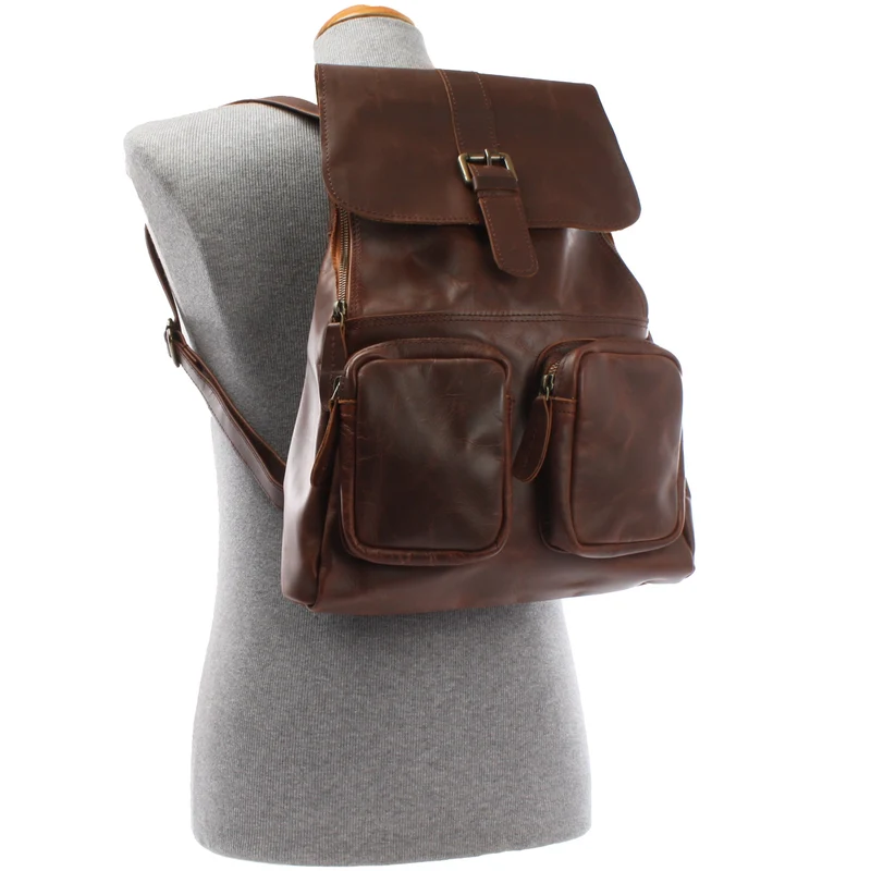 Rucksack Freizeitrucksack vintage Lederrucksack Damen Herren Leder braun LE1008