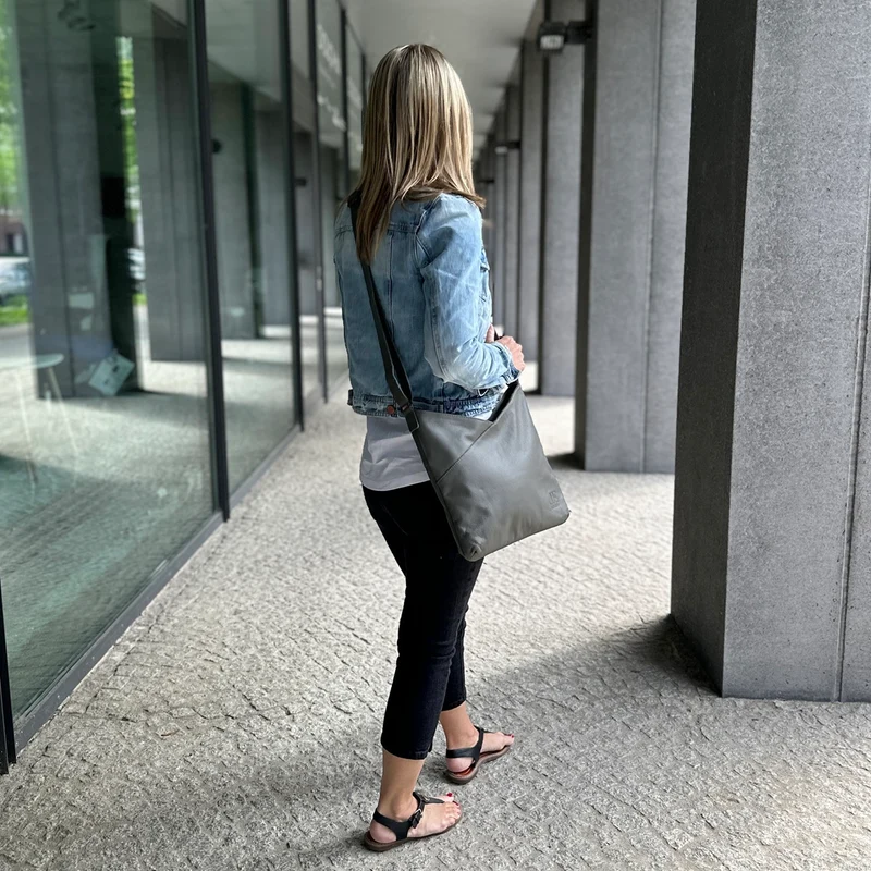 Damentasche Umhängetasche Handtasche Leder oliv-grau LE0065