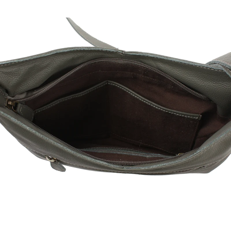 Damentasche Umhängetasche Handtasche Leder oliv-grau LE0065