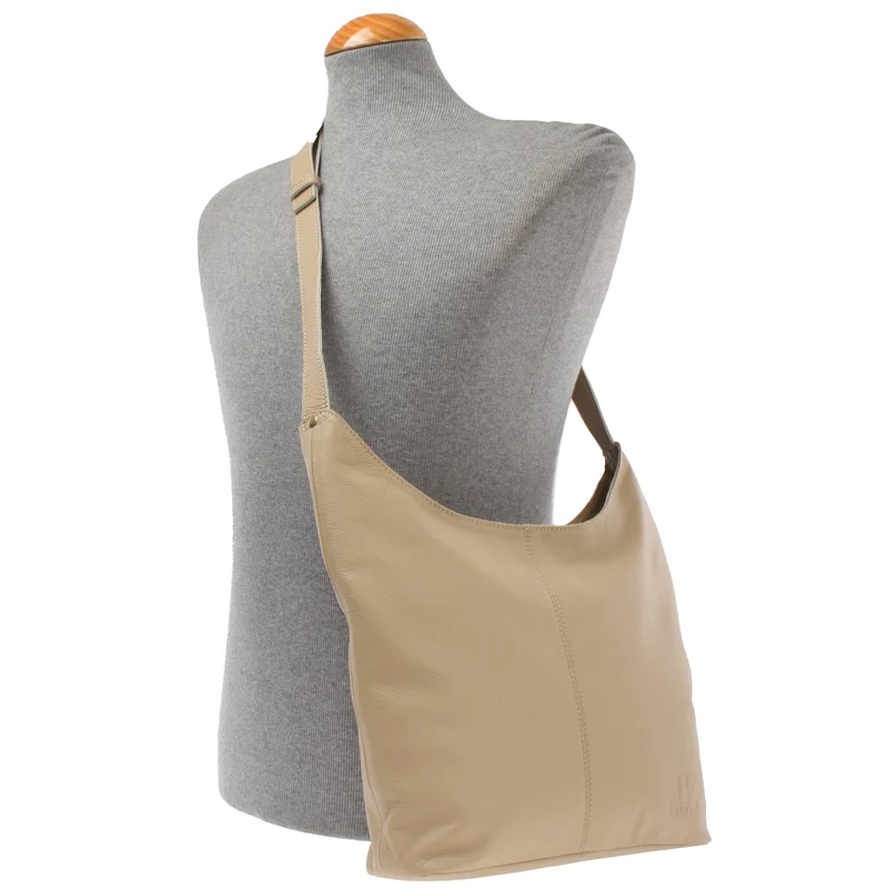 mittlere Umhängetasche Schultertasche Beuteltasche Damentasche Leder sand LE0072