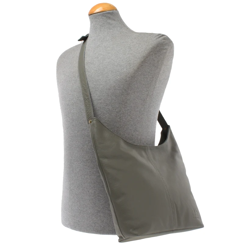 mittlere Umhängetasche Schultertasche Beuteltasche Damentasche Leder oliv LE0072