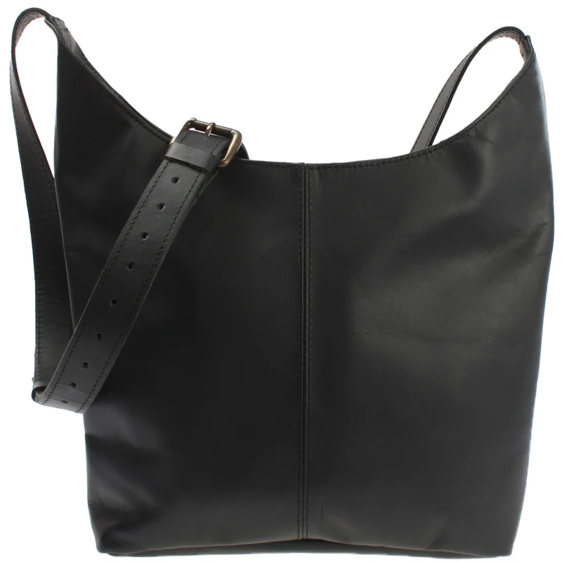 mittlere Umhängetasche Schultertasche Damentasche Leder schwarz LE0073