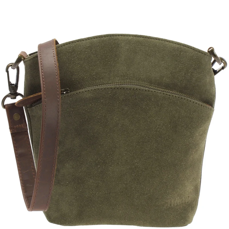 kleine Umhängetasche Schultertasche Freizeittasche Wildleder grün LE3049