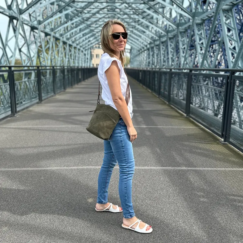 kleine Umhängetasche Schultertasche Freizeittasche Wildleder grün LE3049
