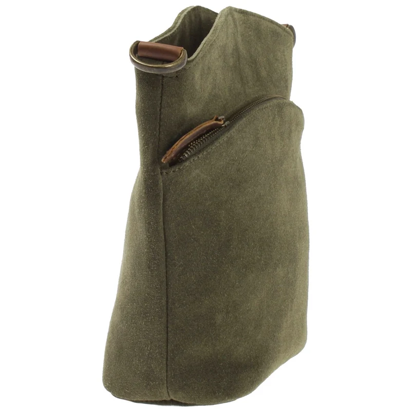 kleine Umhängetasche Schultertasche Freizeittasche Wildleder grün LE3049