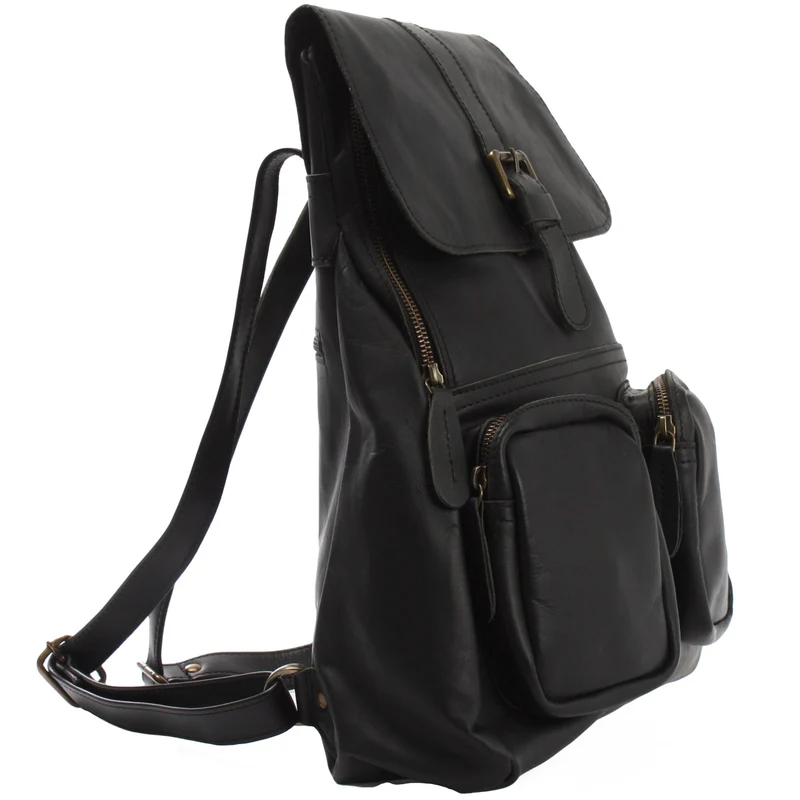 Rucksack Freizeitrucksack vintage Lederrucksack Damen Herren Leder schwarz LE1008
