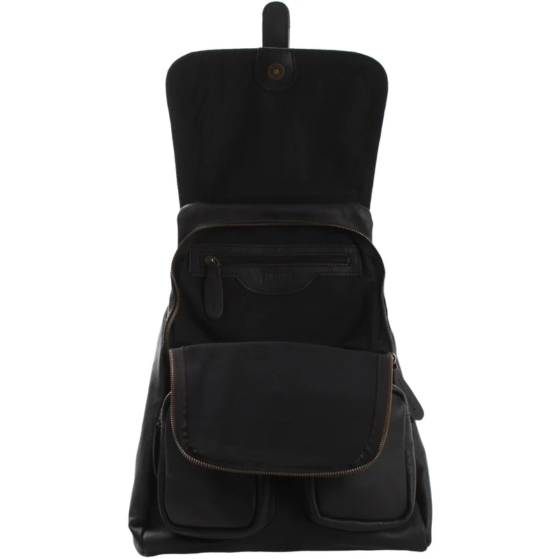Rucksack Freizeitrucksack vintage Lederrucksack Damen Herren Leder schwarz LE1008