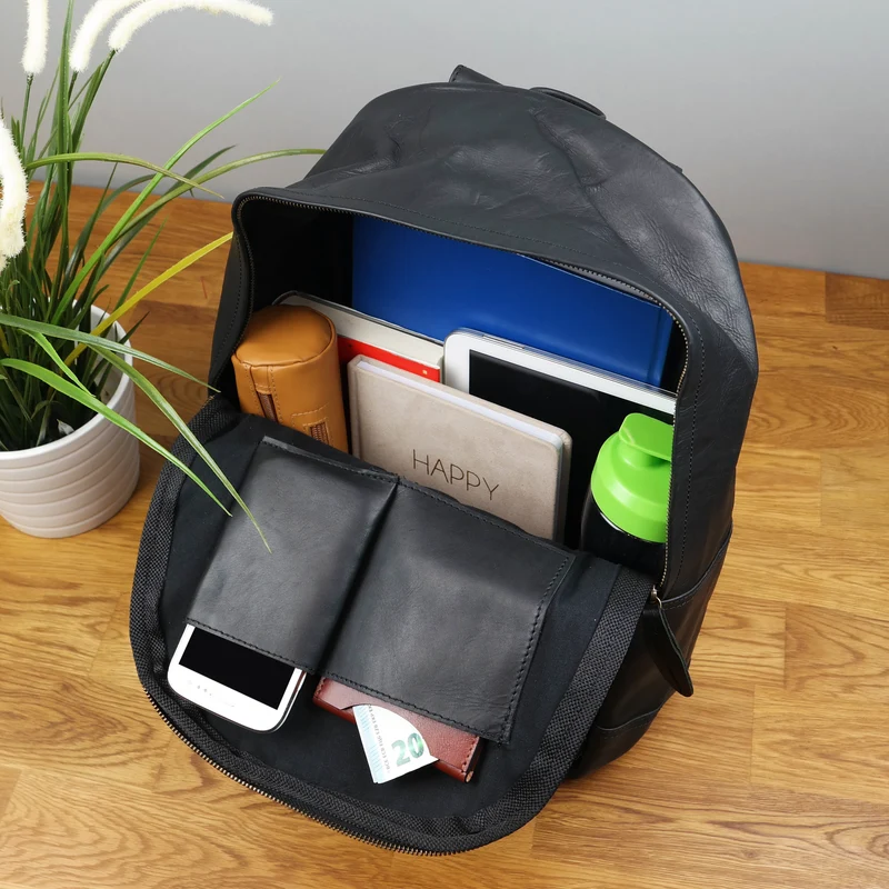 Rucksack Lederrucksack Freizeitrucksack Damen Herren Leder schwarz LE1009