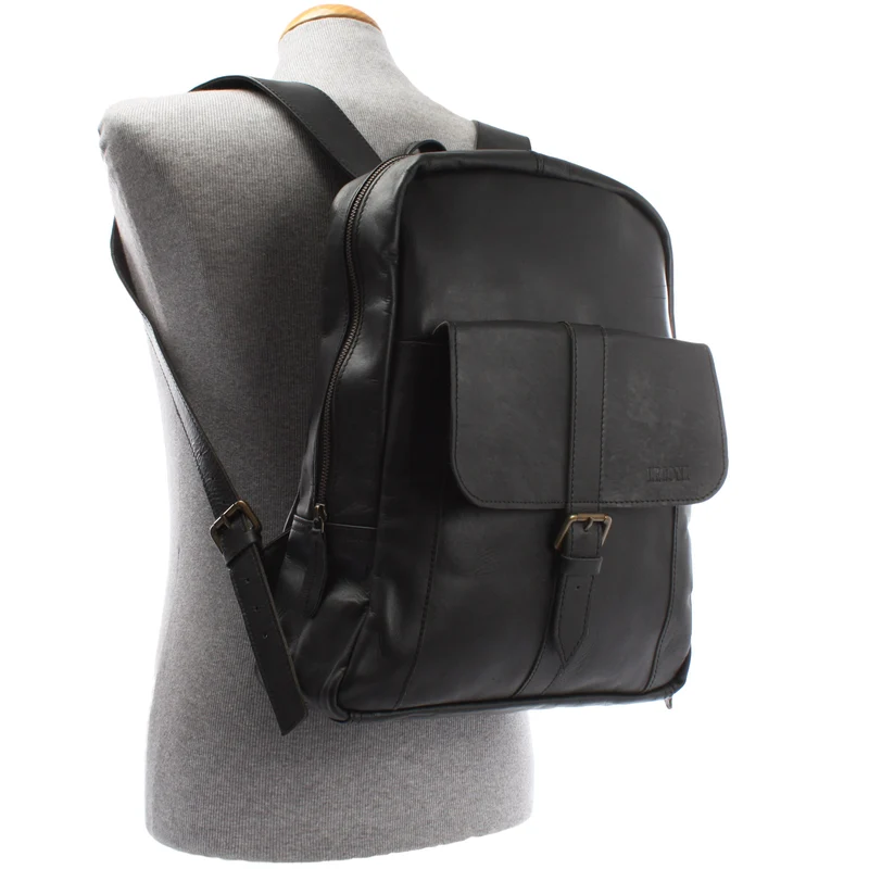 Rucksack Lederrucksack Freizeitrucksack Damen Herren Leder schwarz LE1016