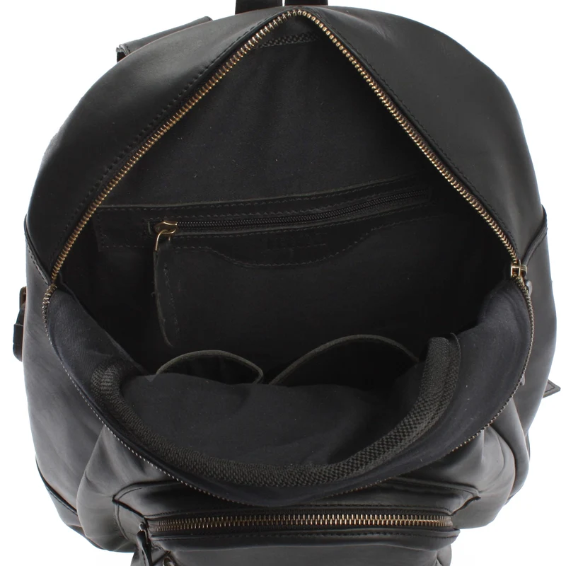 großer Rucksack Lederrucksack Freizeitrucksack Damen Herren Leder schwarz LE1017