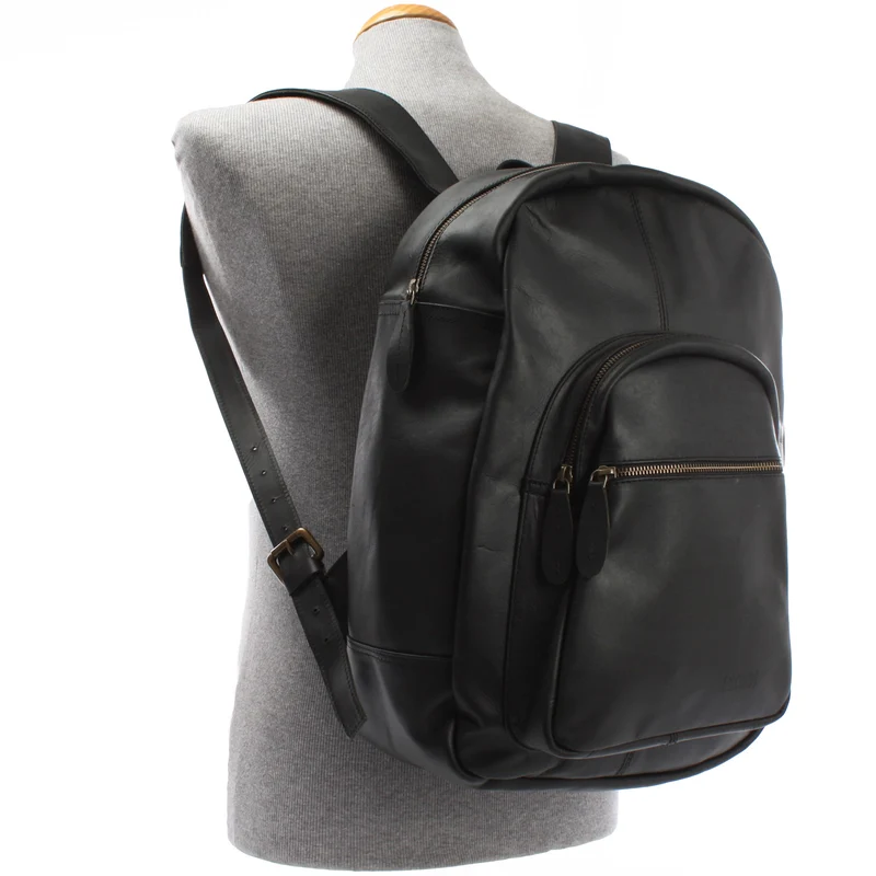 großer Rucksack Lederrucksack Freizeitrucksack Damen Herren Leder schwarz LE1017