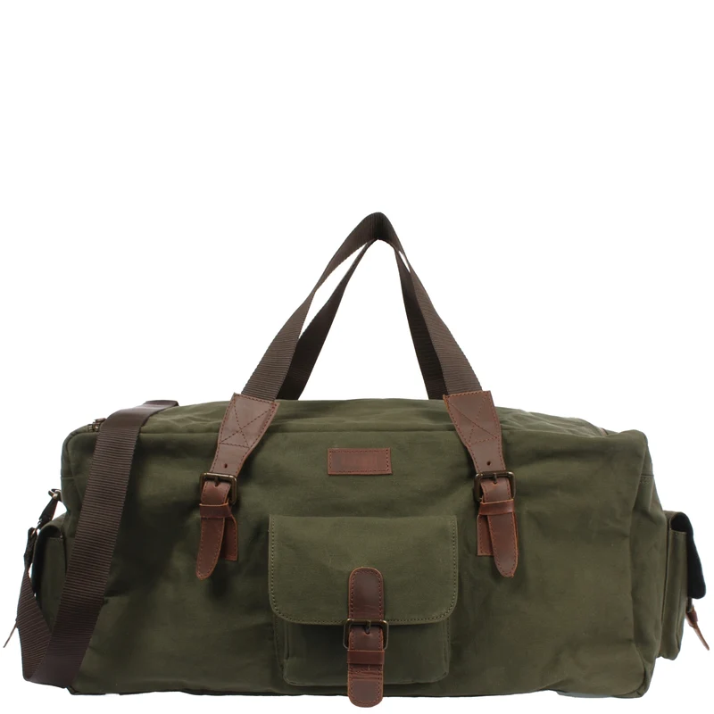 großer Weekender Reisetasche Sporttasche Damen Herren Leder Canvas 60cm grün LE2019