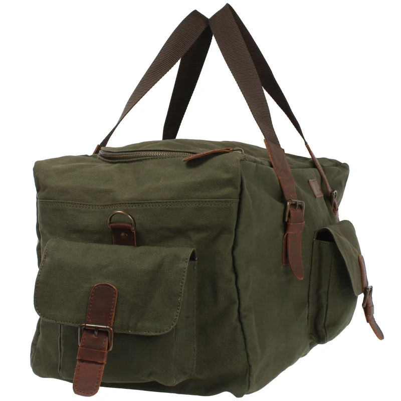 großer Weekender Reisetasche Sporttasche Damen Herren Leder Canvas 60cm grün LE2019