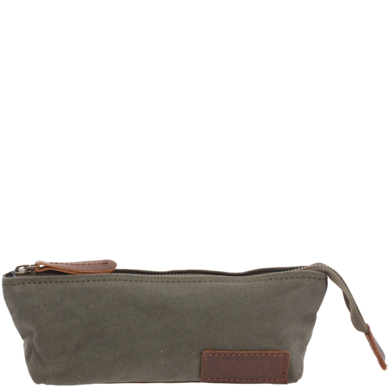 Stiftemappe Federtasche Stifteetui Federmappe Damen Herren Canvas Leder grün LE9026