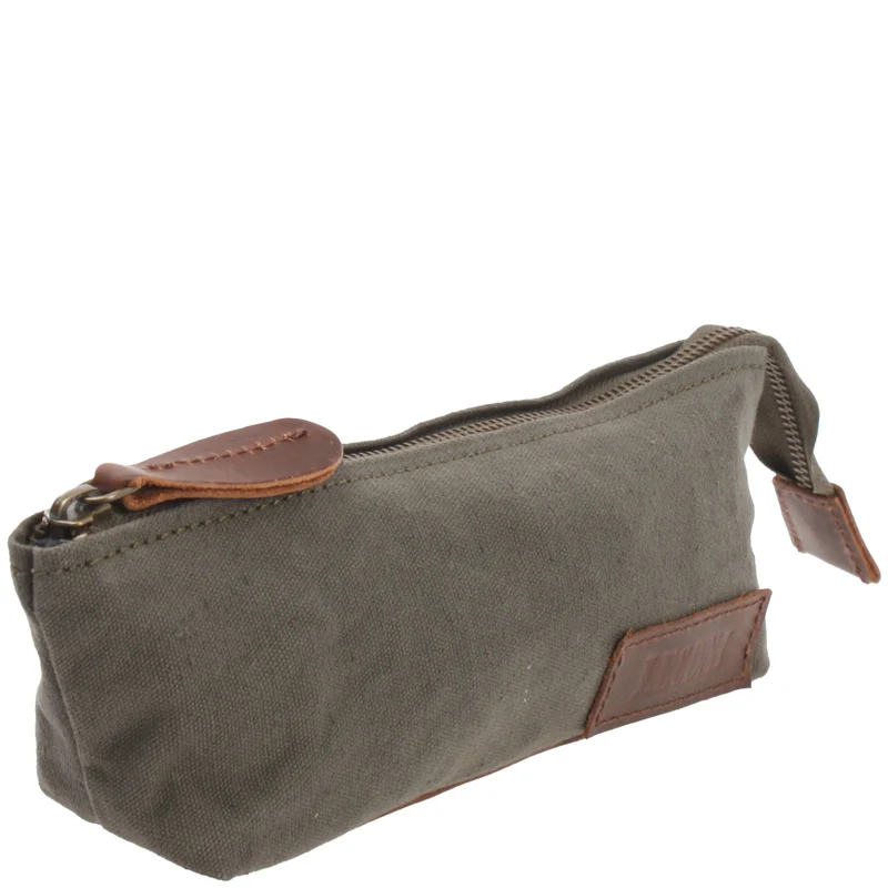 Stiftemappe Federtasche Stifteetui Federmappe Damen Herren Canvas Leder grün LE9026