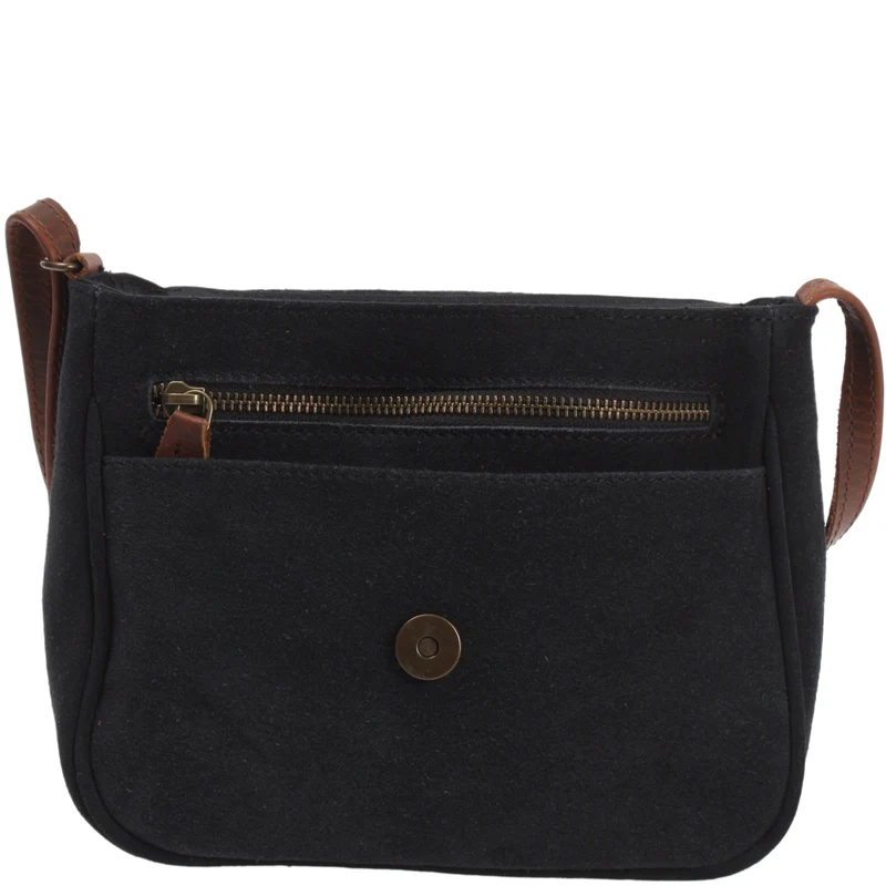 kleine Umhängetasche Ledertasche Damentasche Schultertasche Veloursleder anthrazit LE3047