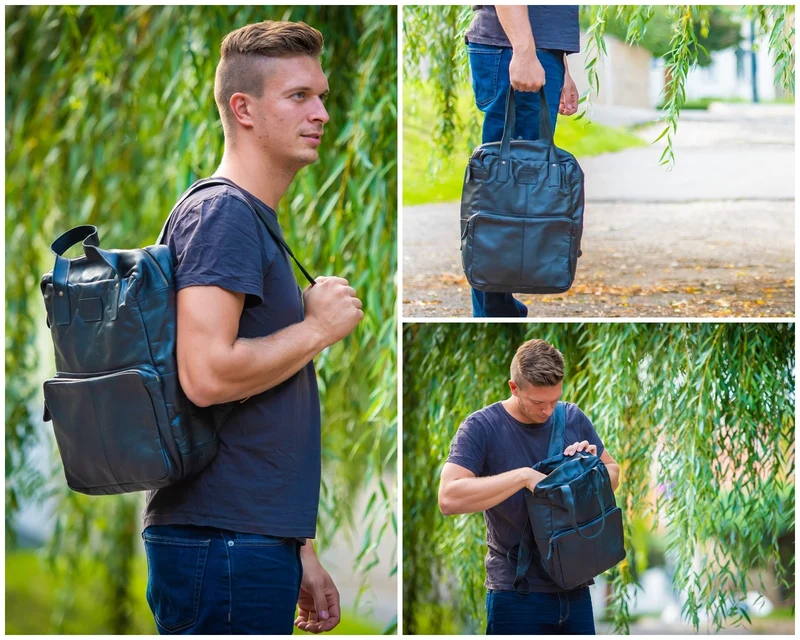 Lederrucksack Freizeitrucksack Damen Herren DIN A4 Leder schwarz LE1019