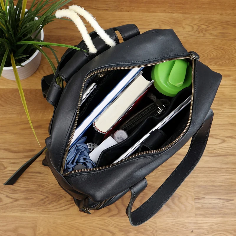 Lederrucksack Freizeitrucksack Damen Herren DIN A4 Leder schwarz LE1019