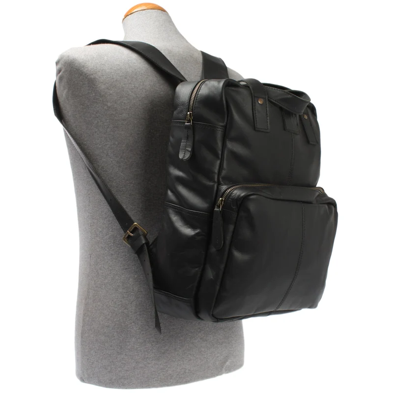 Lederrucksack Freizeitrucksack Damen Herren DIN A4 Leder schwarz LE1019