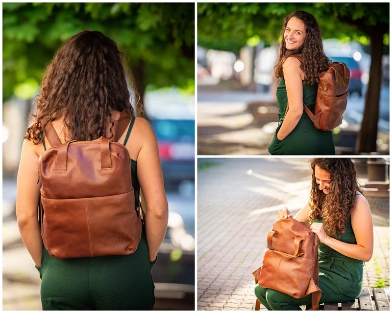 mittlerer Rucksack Lederrucksack Freizeitrucksack Damen Herren Leder braun LE1023