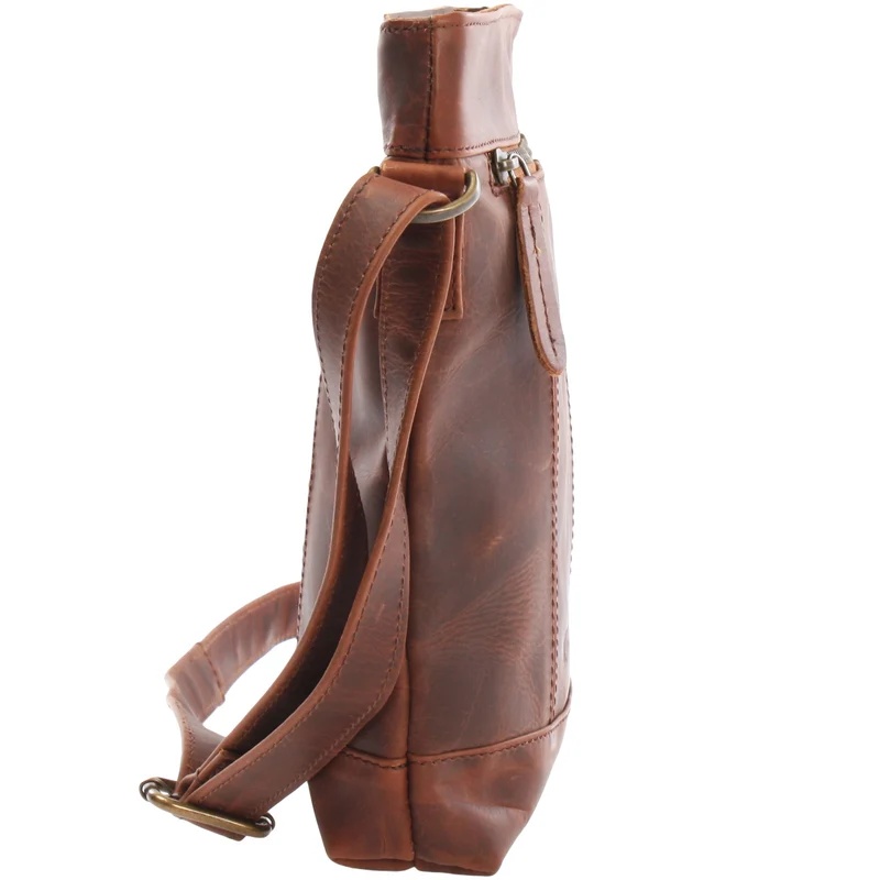 kleine Umhängetasche Schultertasche Freizeittasche Leder braun LE3086