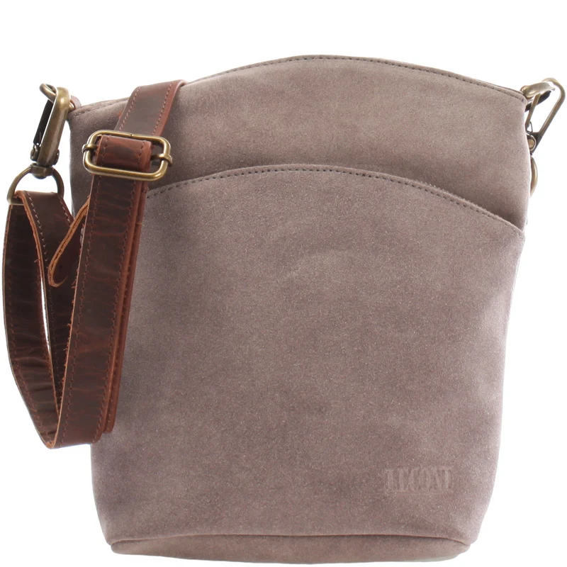 kleine Umhängetasche Schultertasche Freizeittasche Wildleder grau LE3049