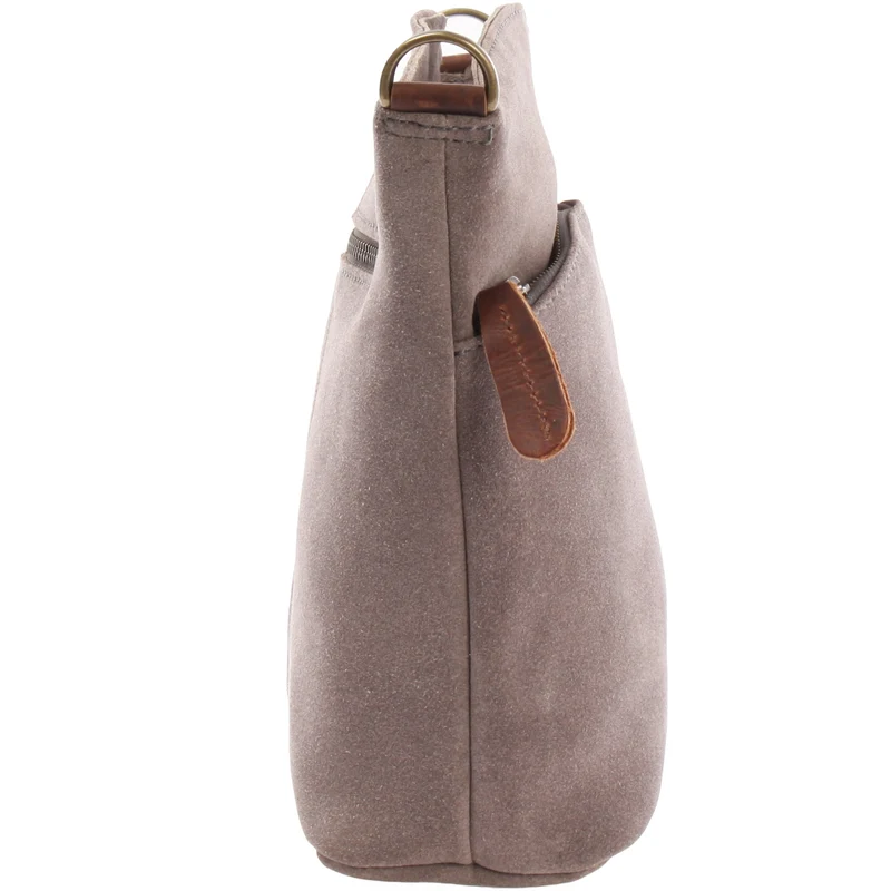 kleine Umhängetasche Schultertasche Freizeittasche Wildleder grau LE3049