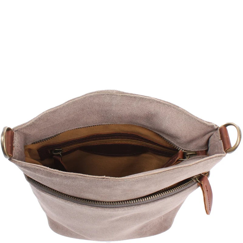 kleine Umhängetasche Schultertasche Freizeittasche Wildleder grau LE3049
