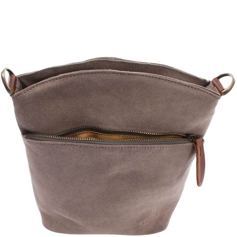 kleine Umhängetasche Schultertasche Freizeittasche Wildleder grau LE3049