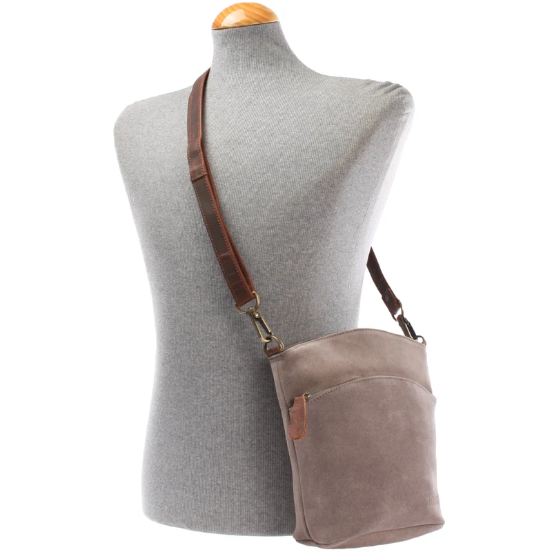 kleine Umhängetasche Schultertasche Freizeittasche Wildleder grau LE3049