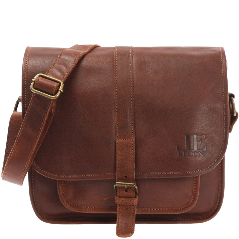 Umhängetasche Schultertasche Freizeittasche Büffelleder braun LE3085