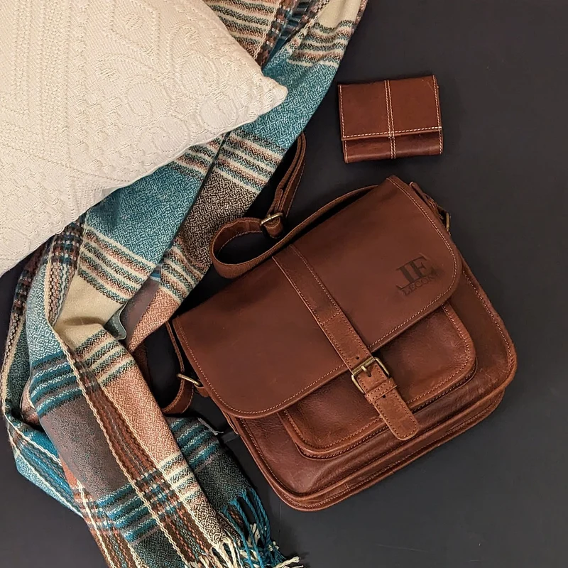 Umhängetasche Schultertasche Freizeittasche Büffelleder braun LE3085