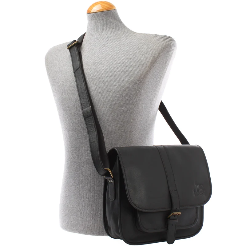 Umhängetasche Schultertasche Freizeittasche Büffelleder schwarz LE3085