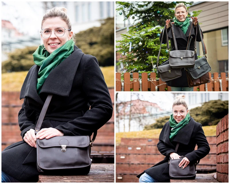 kleine Umhängetasche Ledertasche Leder dunkelbraun LE3041