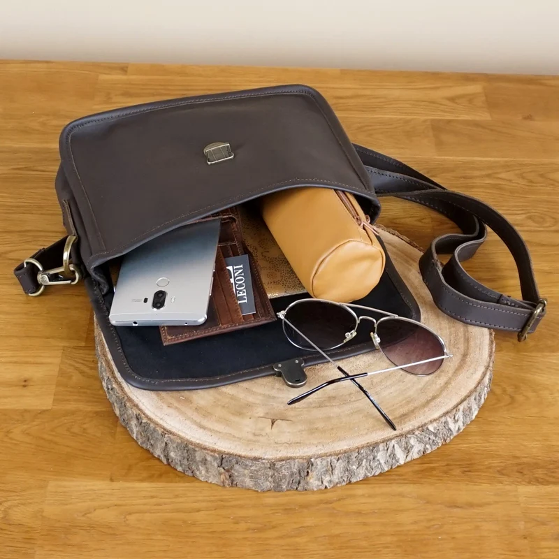 kleine Umhängetasche Ledertasche Leder dunkelbraun LE3041