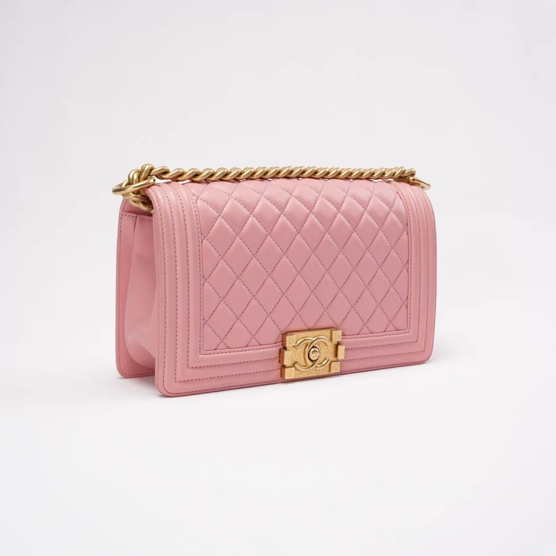 Chanel Medium Boy Flap aus Lammleder, Rosa, 2018