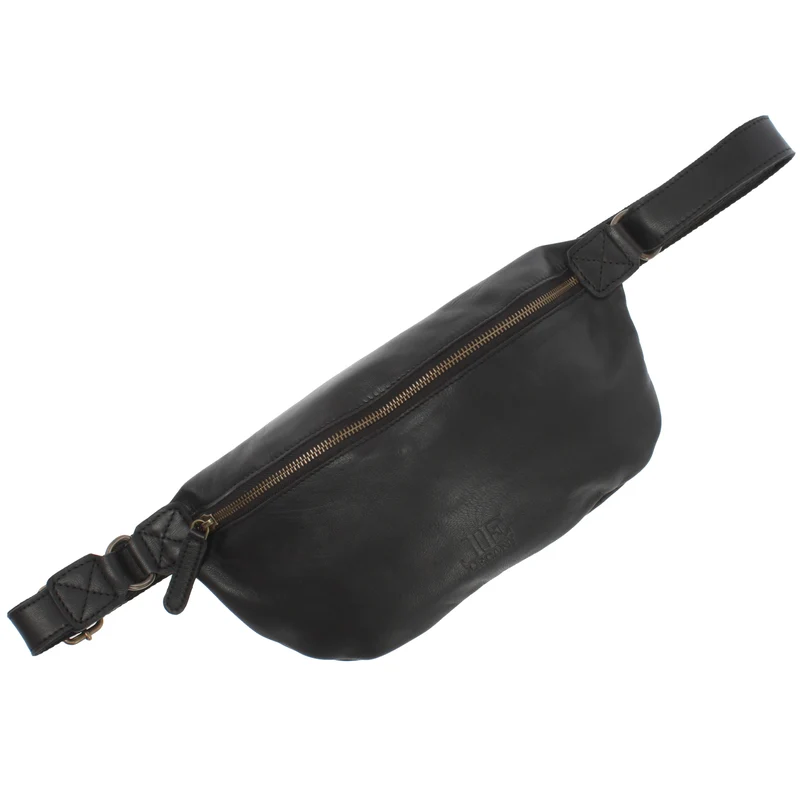 große Bauchtasche Umhängetasche Crossbody Ledertasche Leder schwarz LE3087