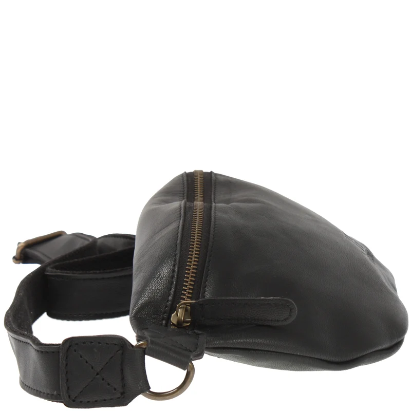 große Bauchtasche Umhängetasche Crossbody Ledertasche Leder schwarz LE3087