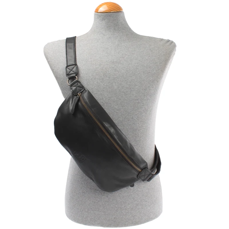 große Bauchtasche Umhängetasche Crossbody Ledertasche Leder schwarz LE3087