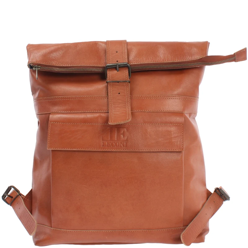 Roll Top Rucksack Lederrucksack Freizeitrucksack Damen Herren Leder cognac LE1025
