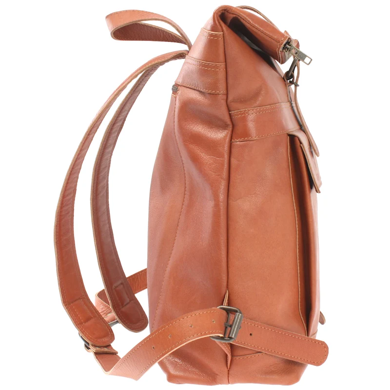 Roll Top Rucksack Lederrucksack Freizeitrucksack Damen Herren Leder cognac LE1025
