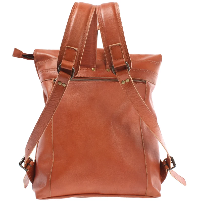 Roll Top Rucksack Lederrucksack Freizeitrucksack Damen Herren Leder cognac LE1025