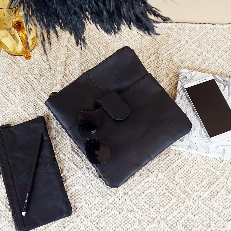kleine Umhängetasche Damentasche Herrentasche Ledertasche schwarz LE3060