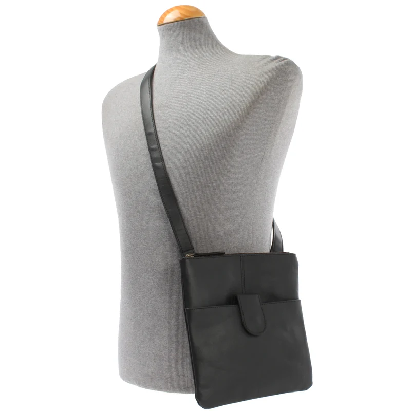 kleine Umhängetasche Damentasche Herrentasche Ledertasche schwarz LE3060
