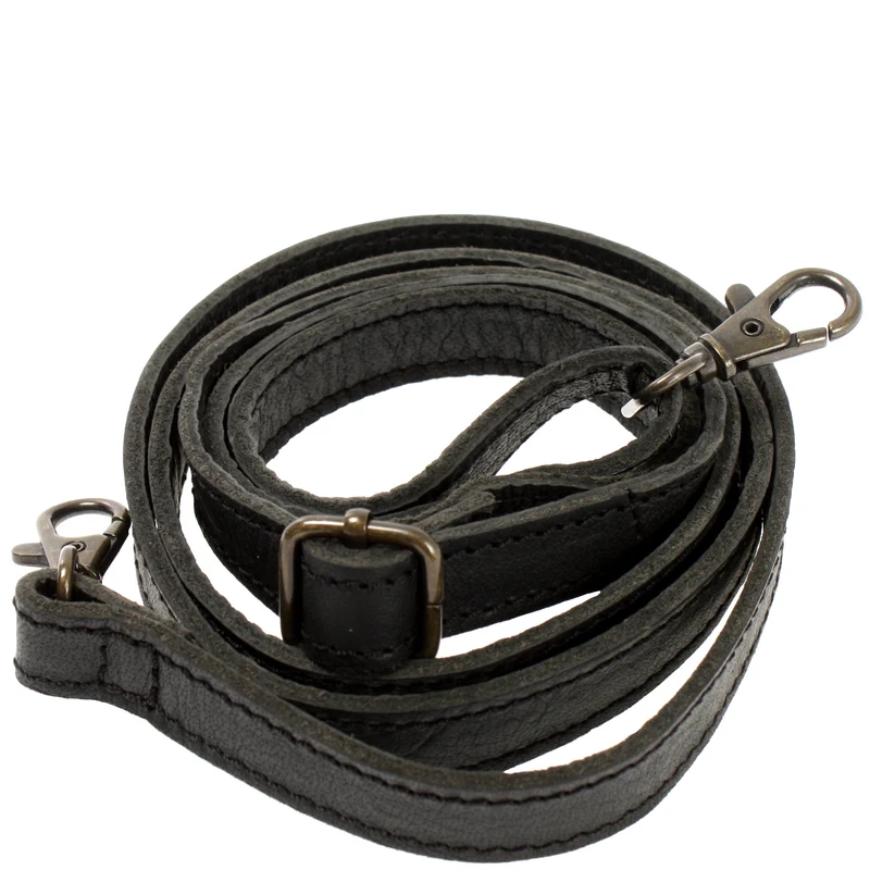 schmaler Trageriemen Schultergurt Leder 1,6cm x 150cm schwarz LEC-R8